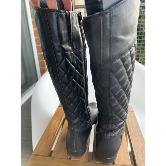 Corso Como 1" Flat tall black leather Quilted boots zipper comfort Size 9 M - Picture 3 of 13
